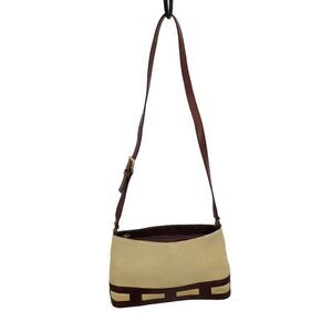 Etienne Aigner Crossbody Bag Country Cottage Core Basket Weave Leather Trim Tan
